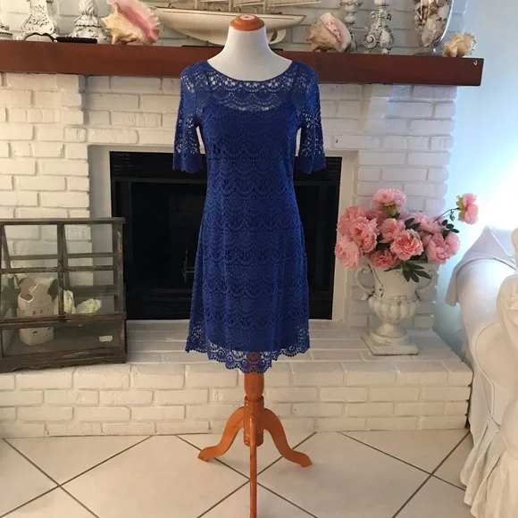 chinese dress ladies Short Sleeve Lace Sheath 8 / Night Sky